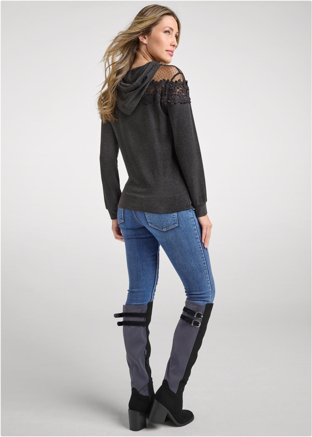 Venus Mesh And Lace Sweatshirt in Black