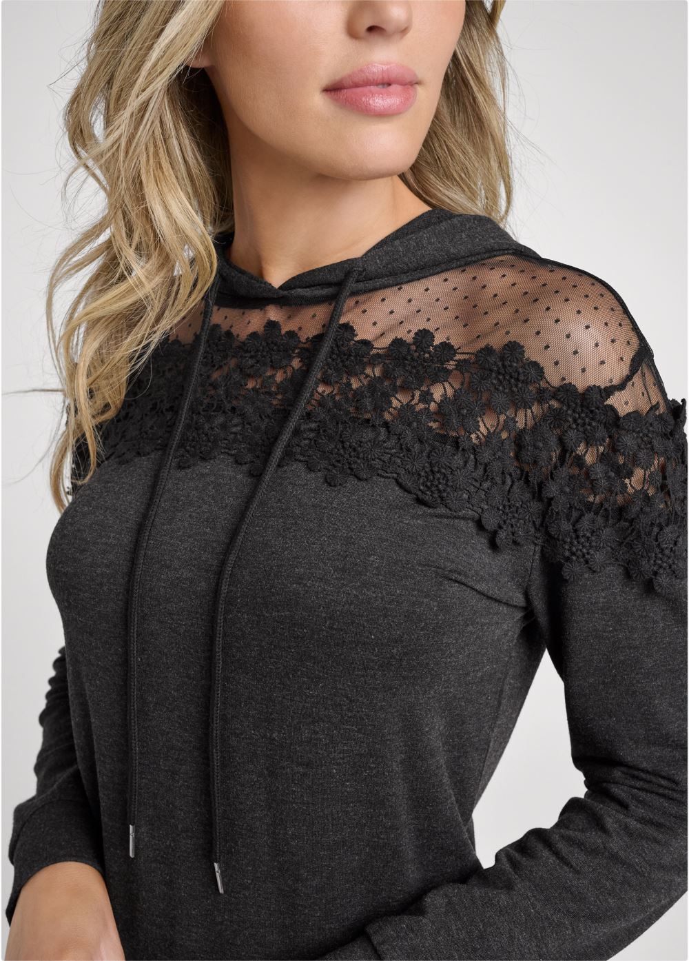 Venus Mesh And Lace Sweatshirt in Black