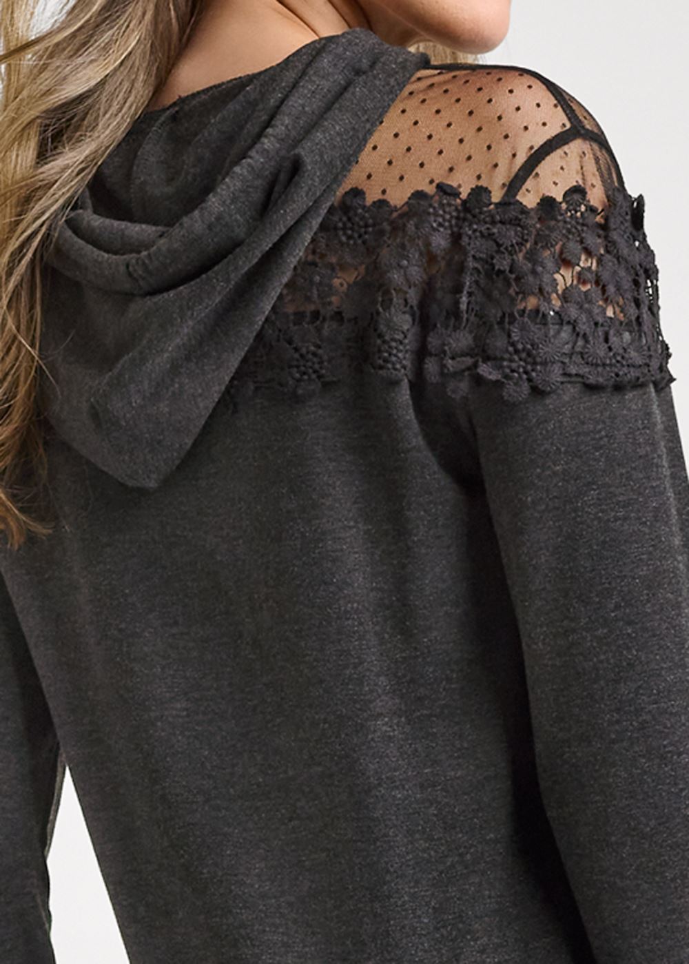 Venus Mesh And Lace Sweatshirt in Black