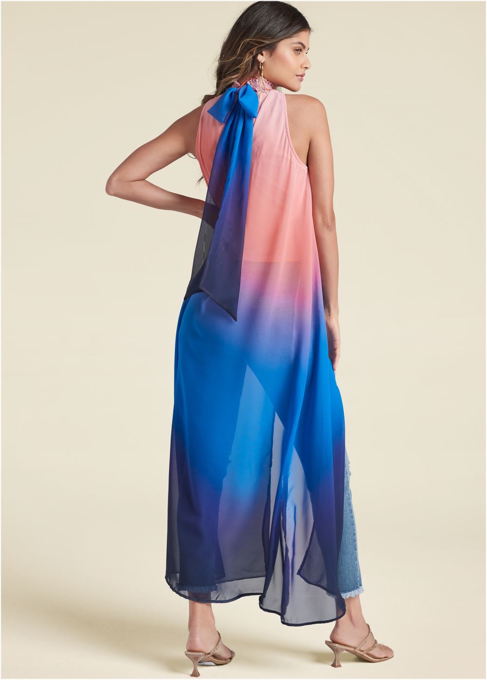 Venus Ombre Mock-Neck Maxi Top in Coral Multi