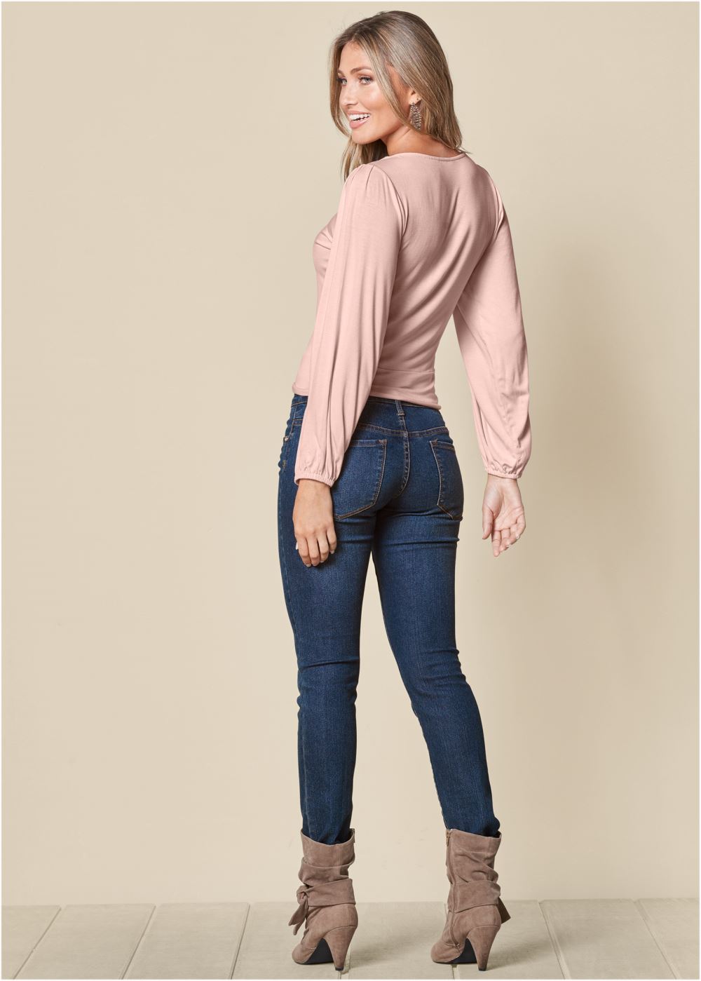 Venus Tie-Front Button-Up Top in Peach