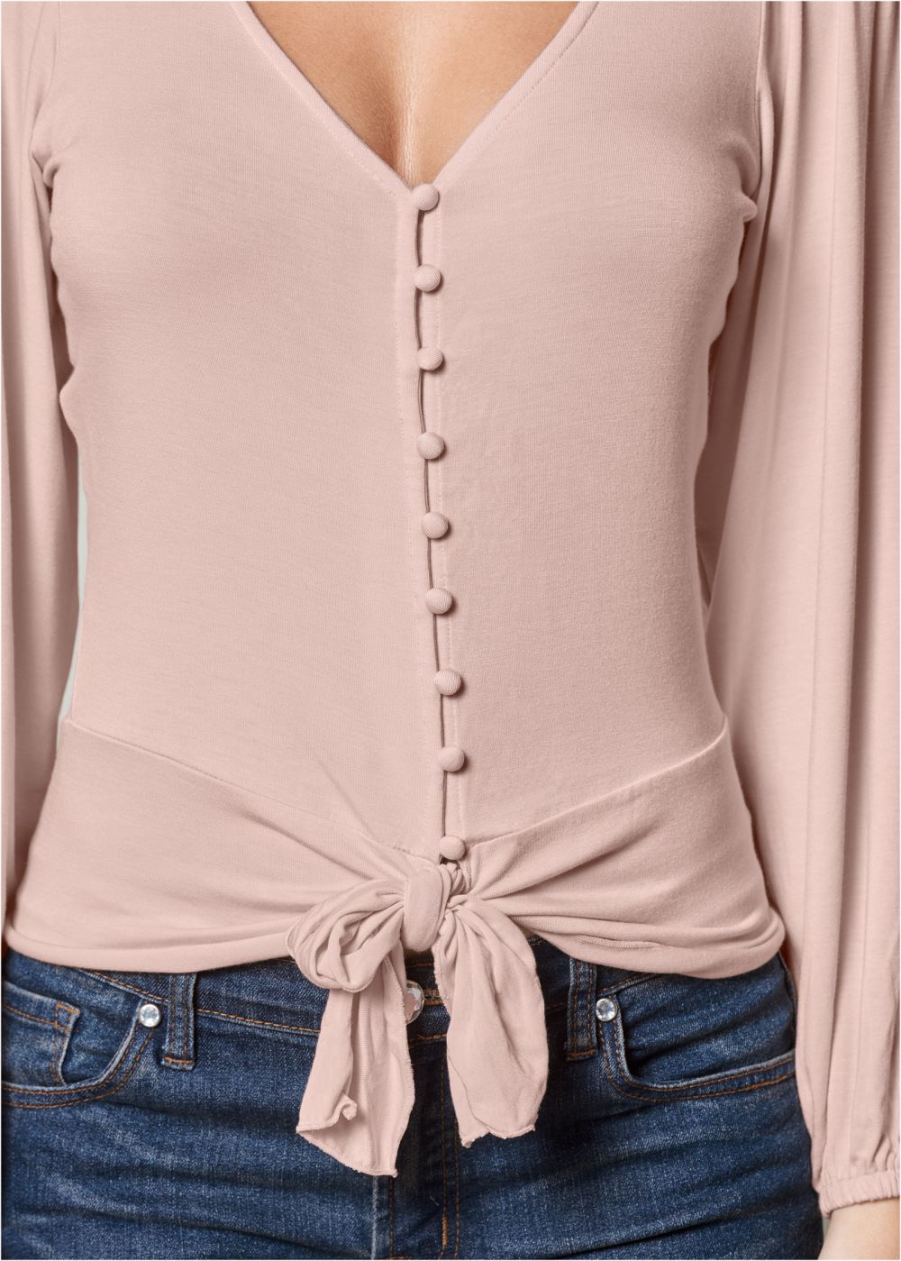 Venus Tie-Front Button-Up Top in Peach