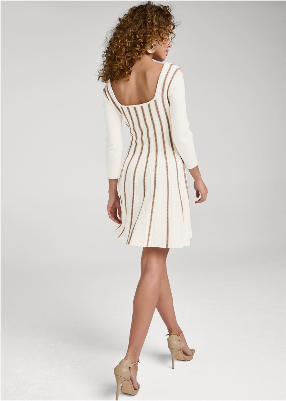 Venus A-Line Sweater Dress - White & Brown
