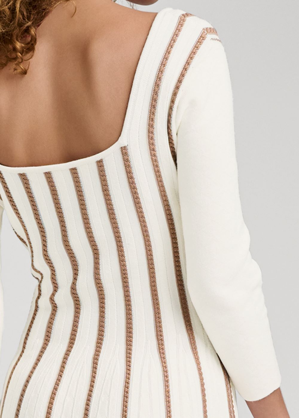 Venus A-Line Sweater Dress - White & Brown