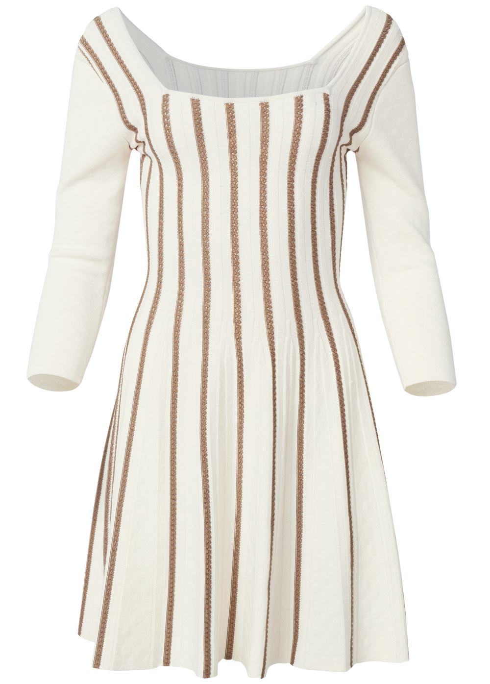 Venus A-Line Sweater Dress - White & Brown