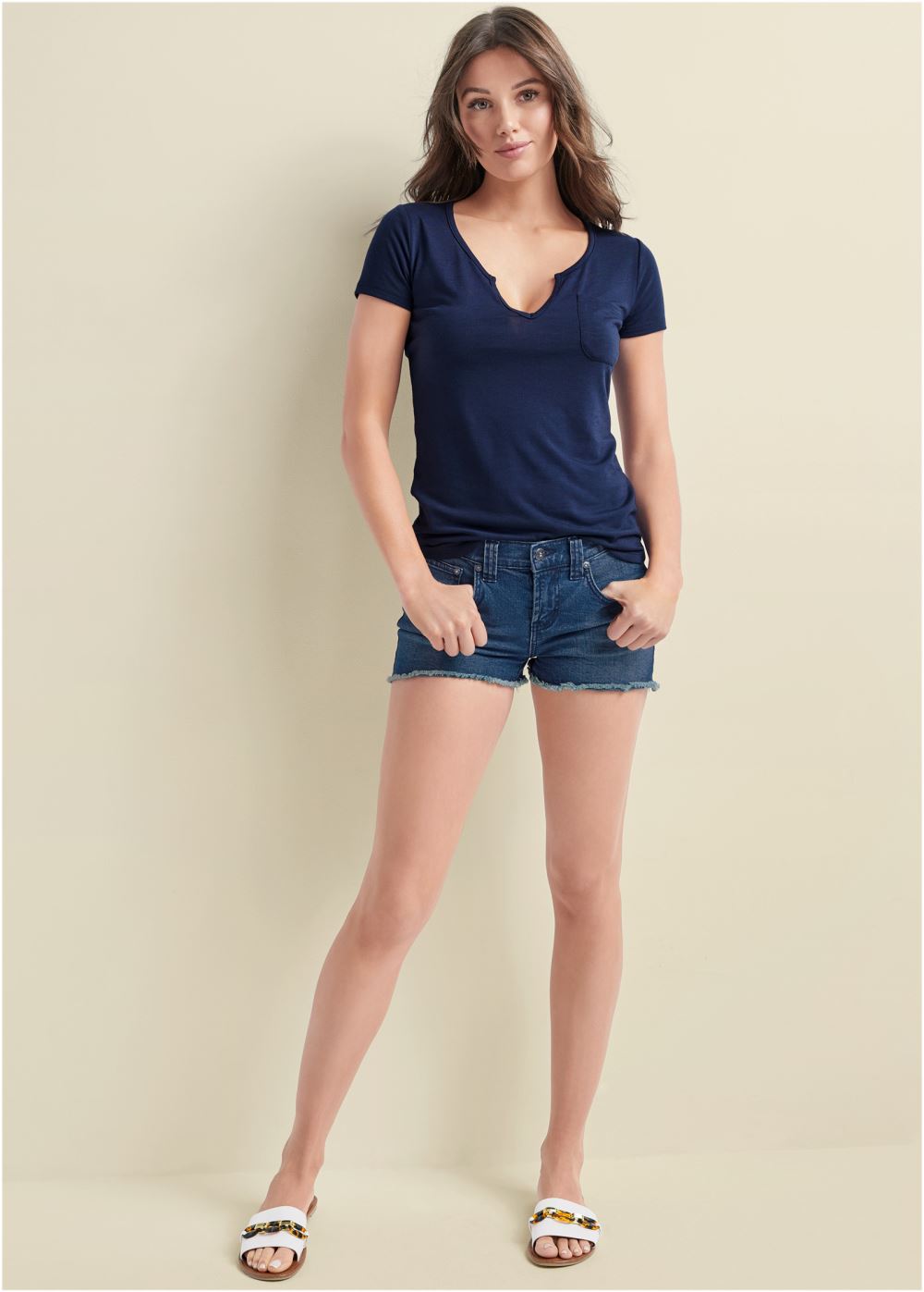 Venus Casual Pocket Tee in Navy