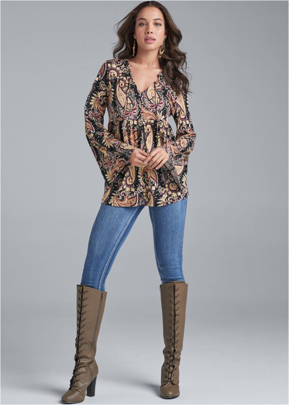 Venus Paisley Printed Top in Black Multi