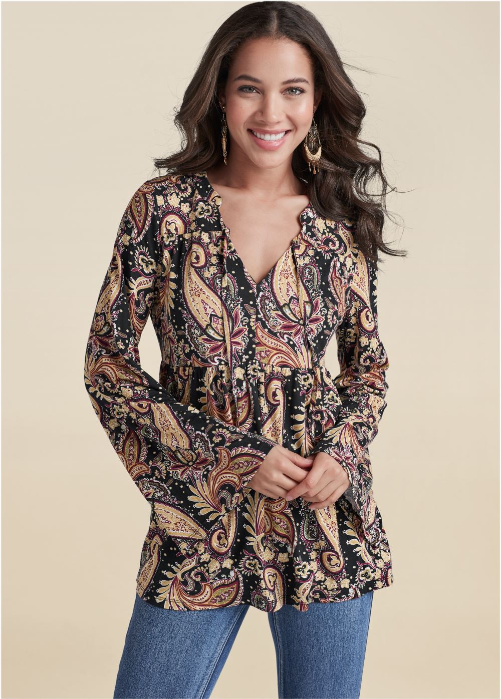 Venus Paisley Printed Top in Black Multi