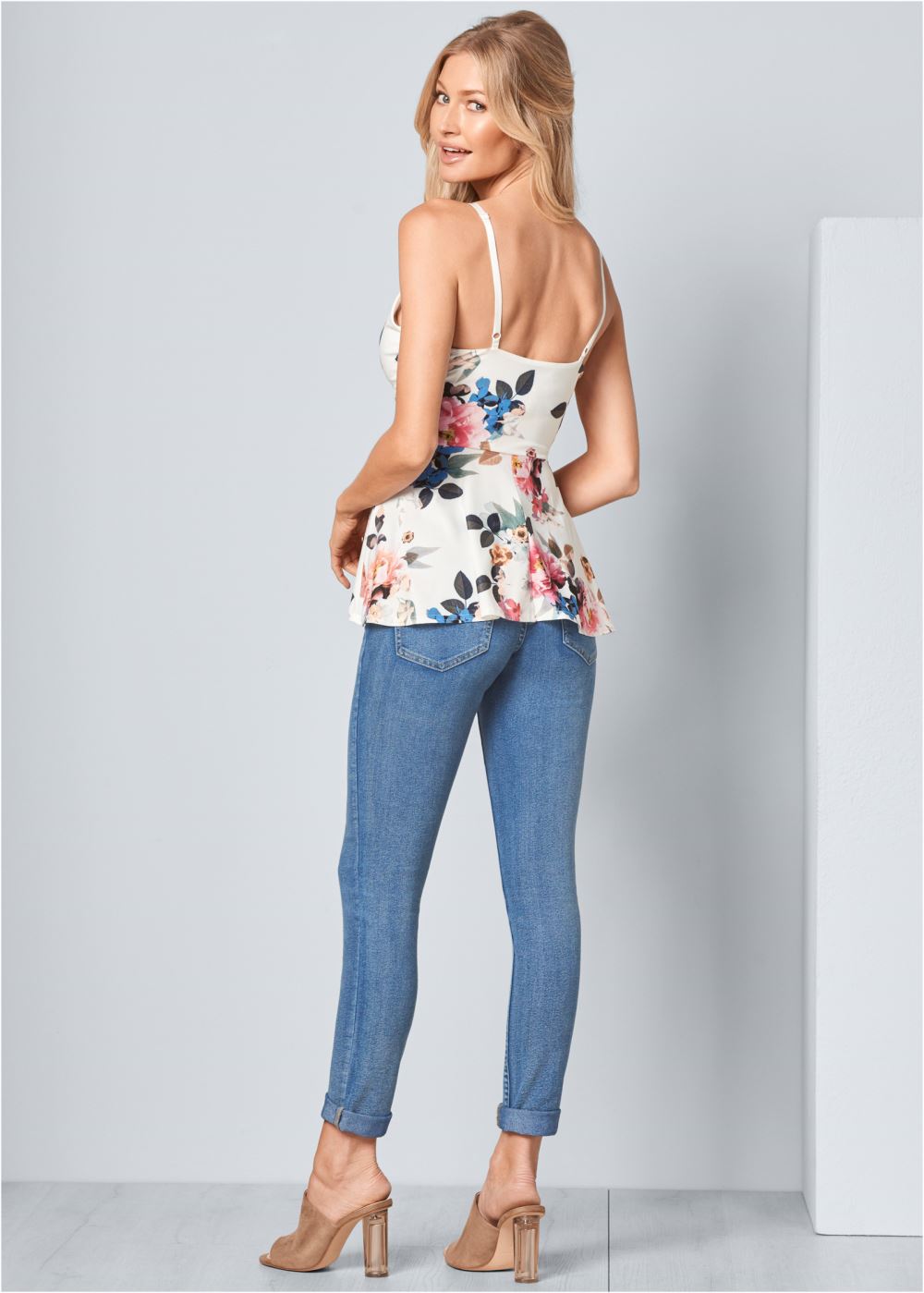 Venus Floral Peplum Top in White Multi