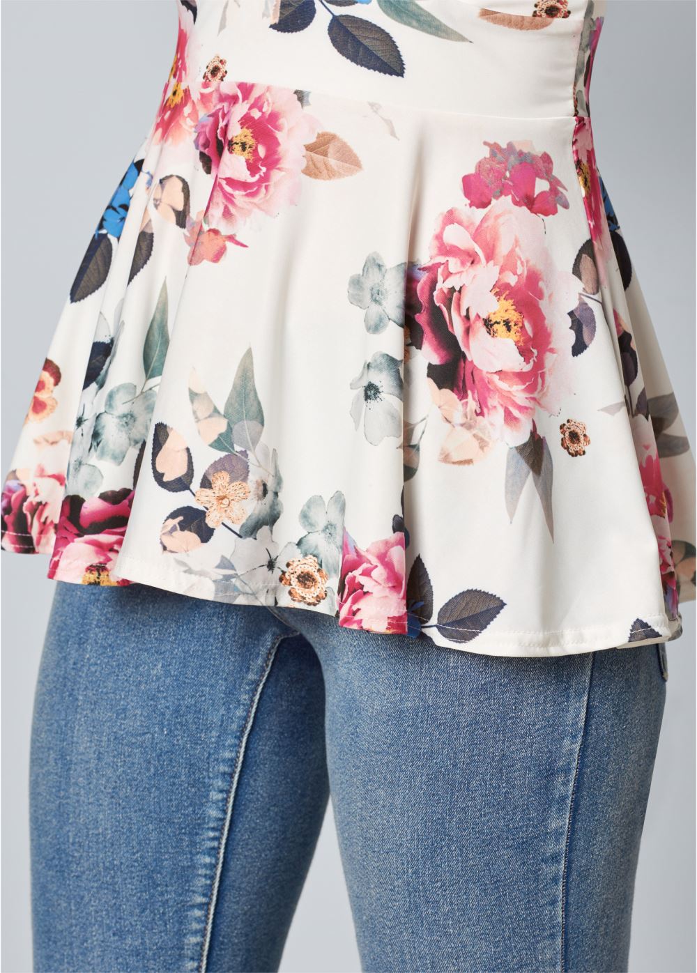 Venus Floral Peplum Top in White Multi