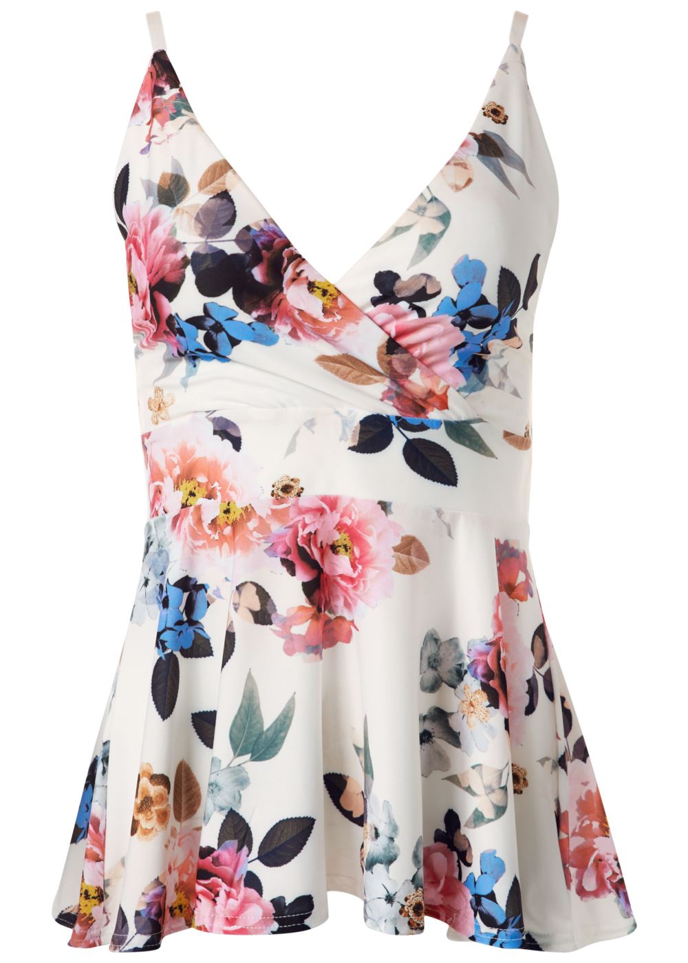 Venus Floral Peplum Top in White Multi
