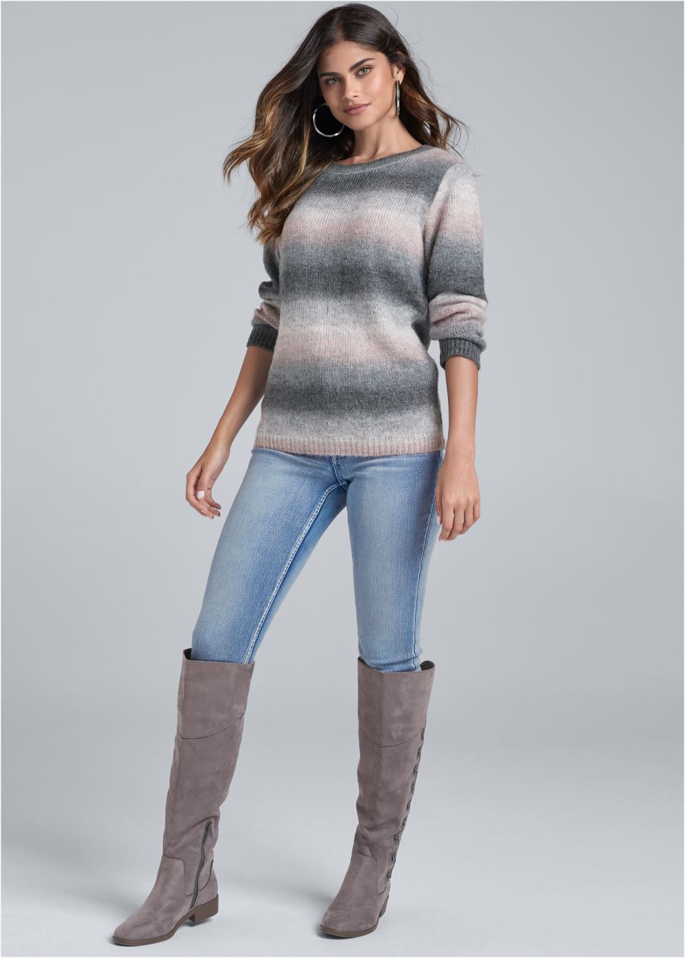 Venus VENUS | Ombre Stripe Sweater in Pink & Black