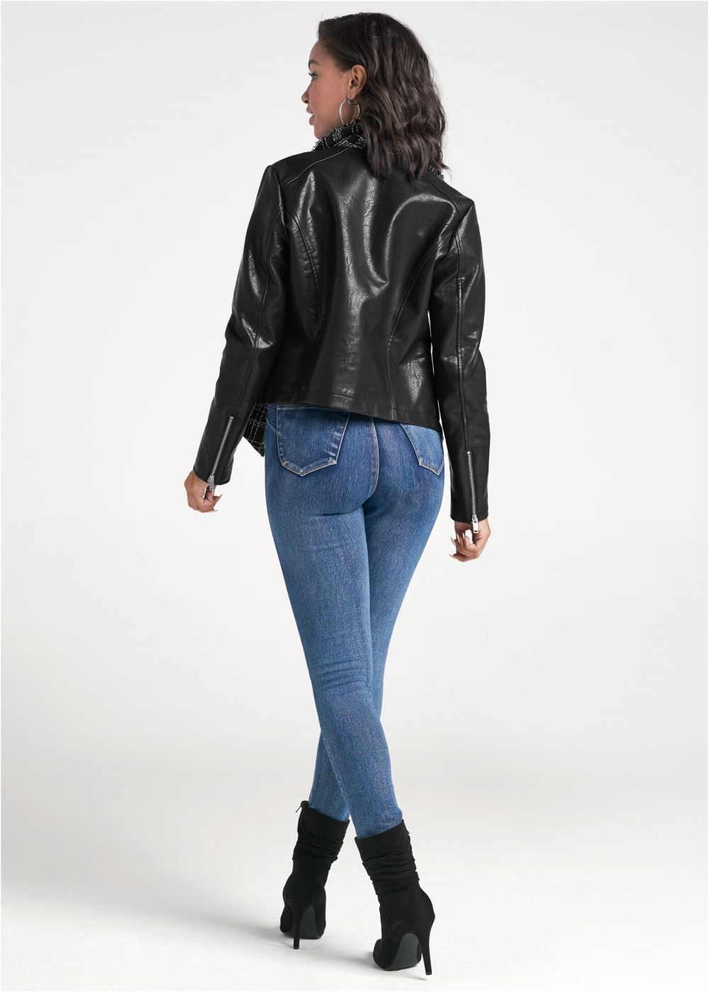 Venus Faux-Leather Tweed Jacket in Black Multi
