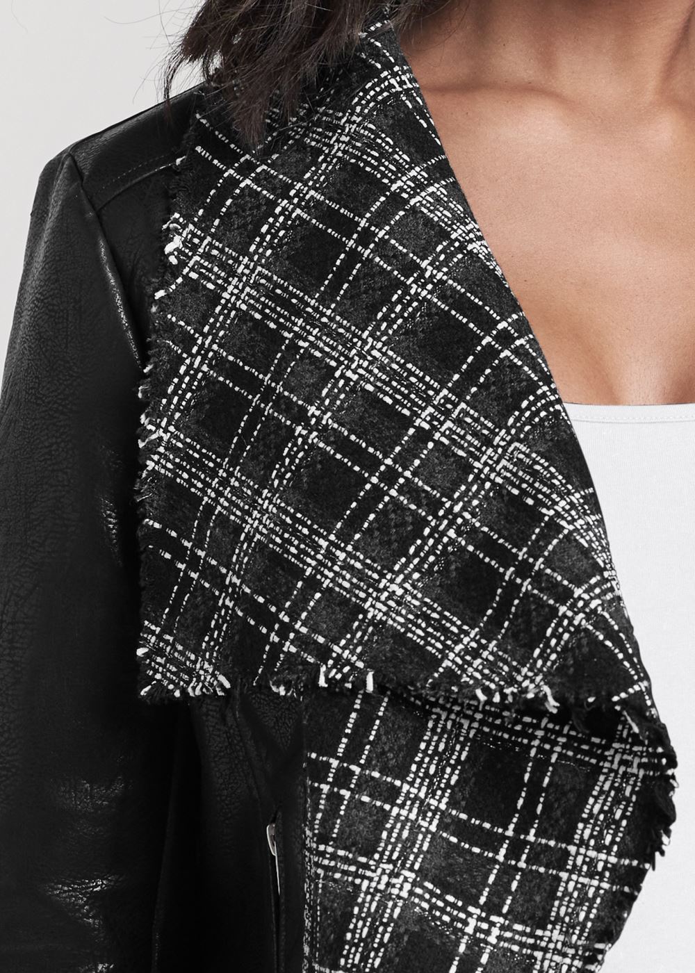 Venus Faux-Leather Tweed Jacket in Black Multi