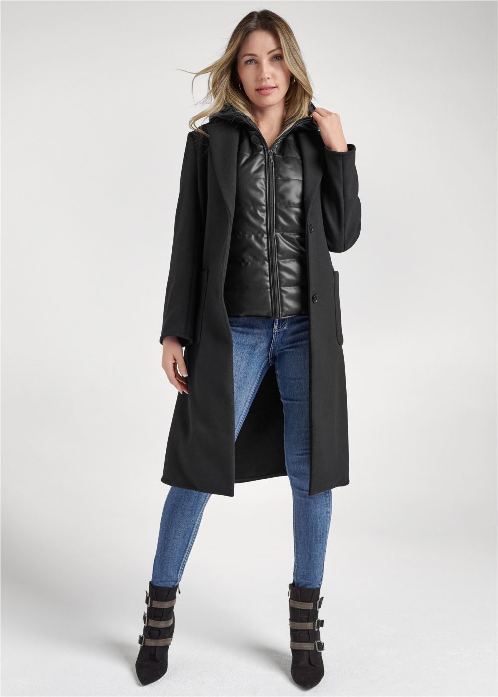 Venus Layered Coat And Vest Set in Black