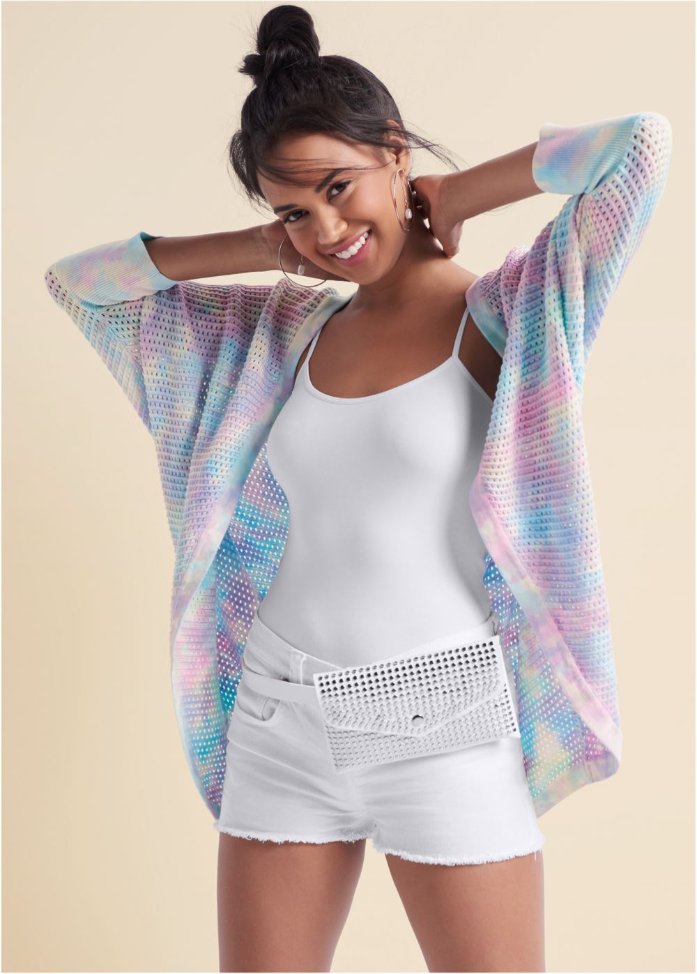 Venus VENUS | Tie-Dye Cocoon Cardigan in Pink Multi