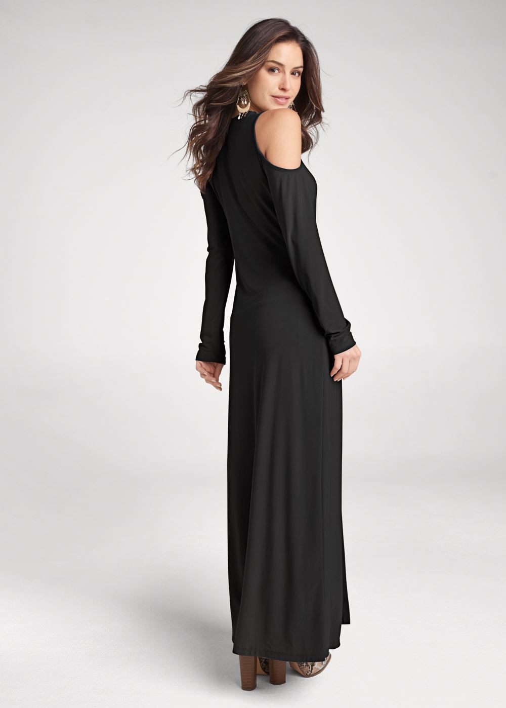 Venus Cold-Shoulder Maxi Top in Black