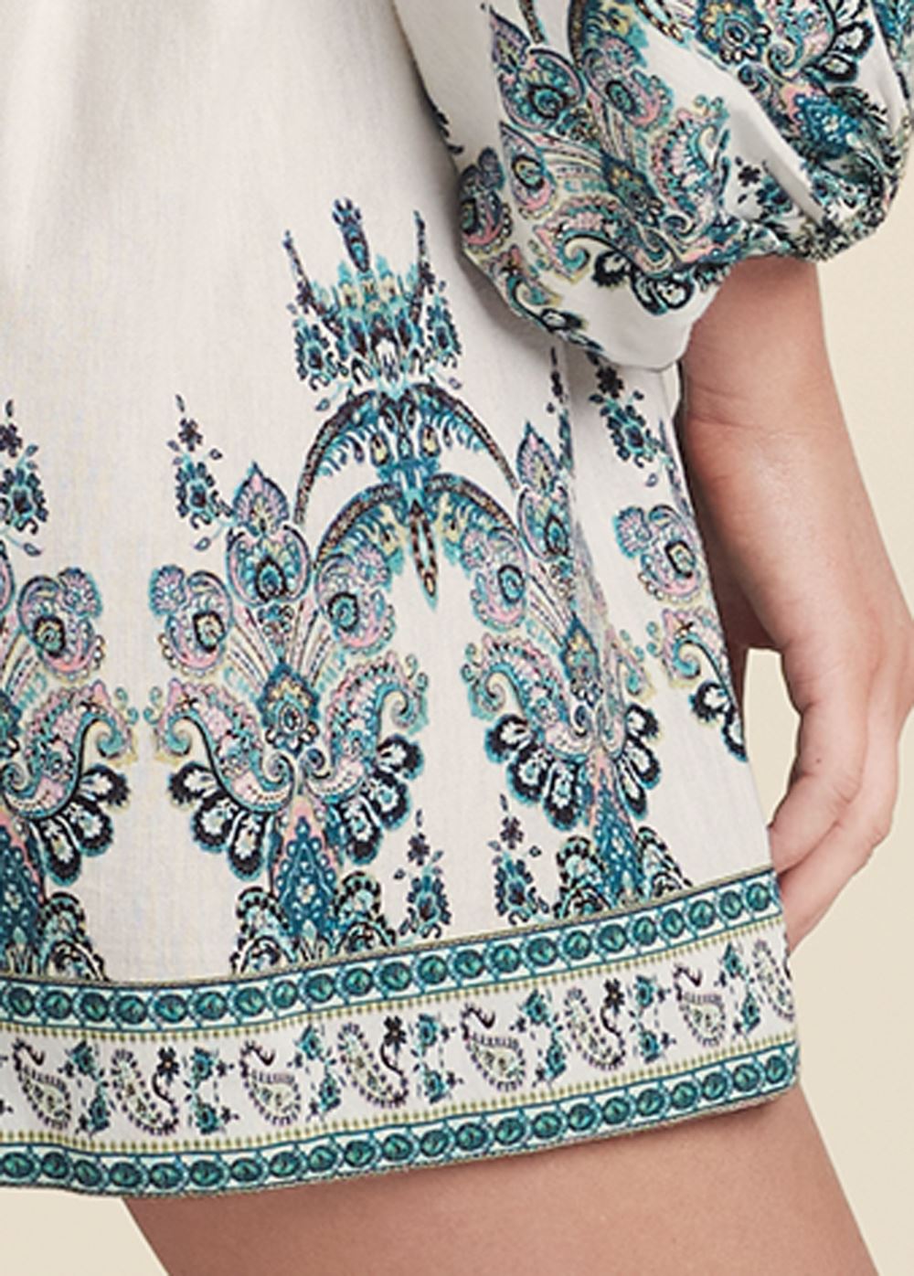Venus Paisley Print Linen Romper in White Multi