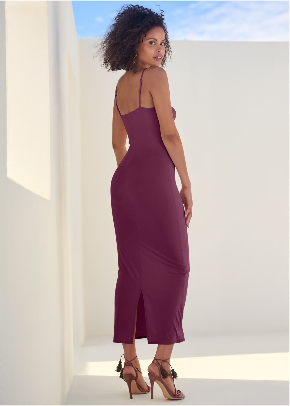 Venus Strappy Midi Dress - Wine