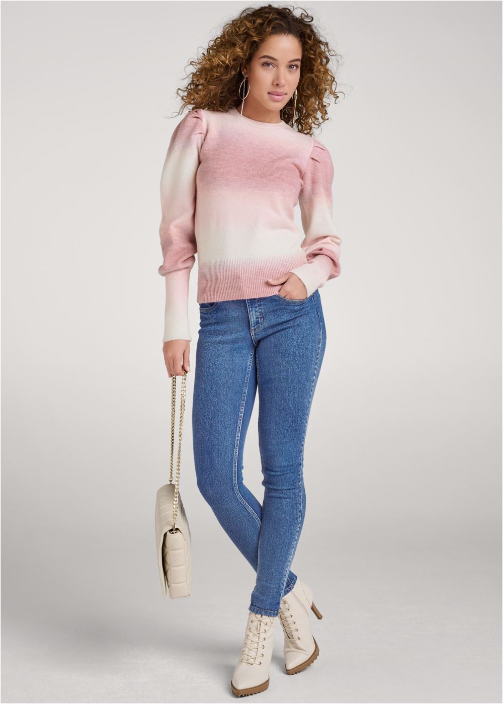 Venus VENUS | Ombre Balloon Sleeve Sweater  in Pink Multi