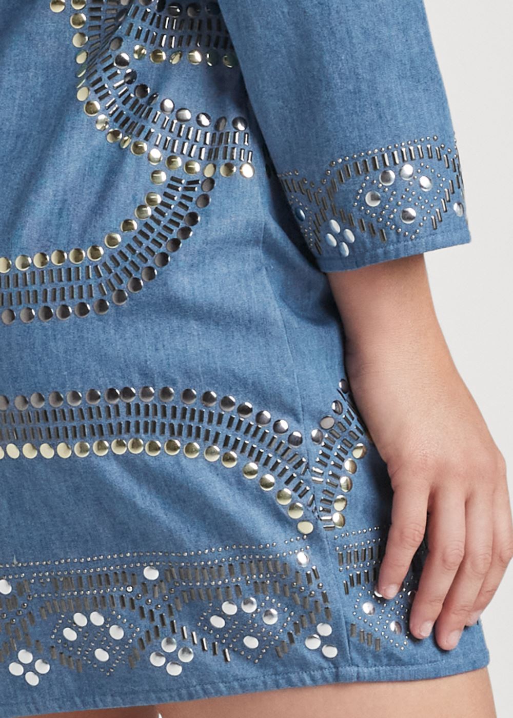 Venus Embellished Chambray Dress - Medium Wash