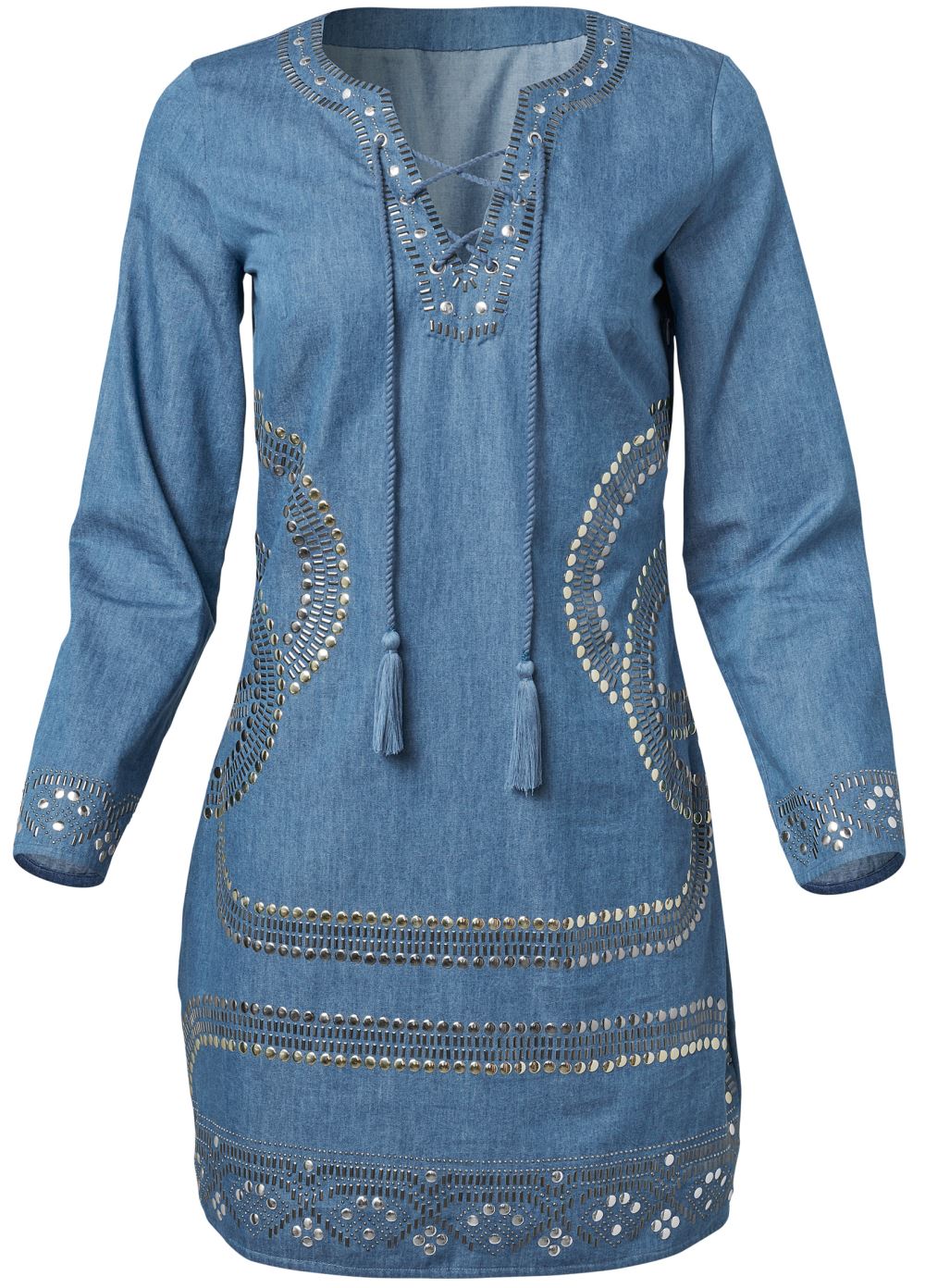 Venus Embellished Chambray Dress - Medium Wash