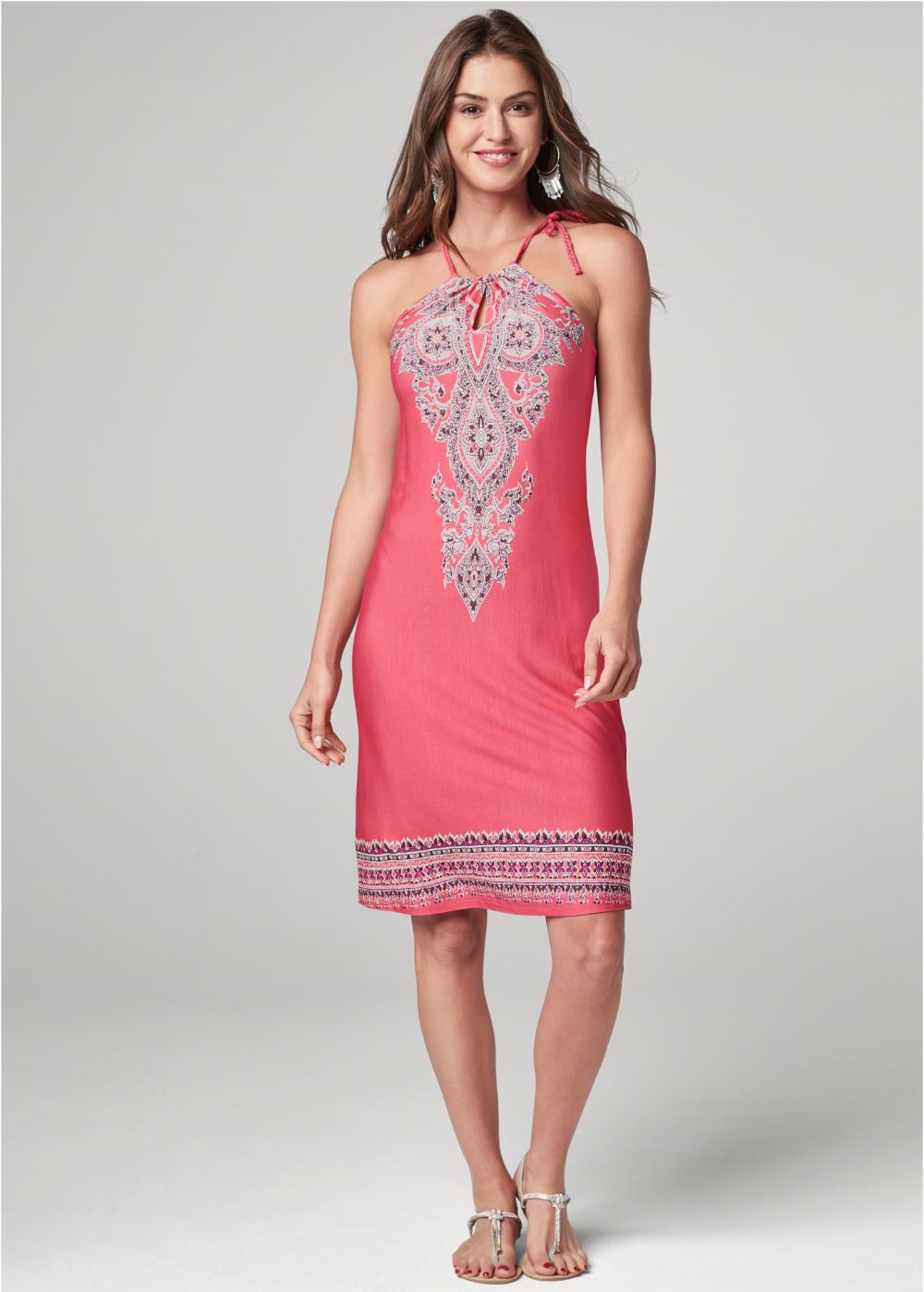 Venus Printed Keyhole Dress - Pink Multi