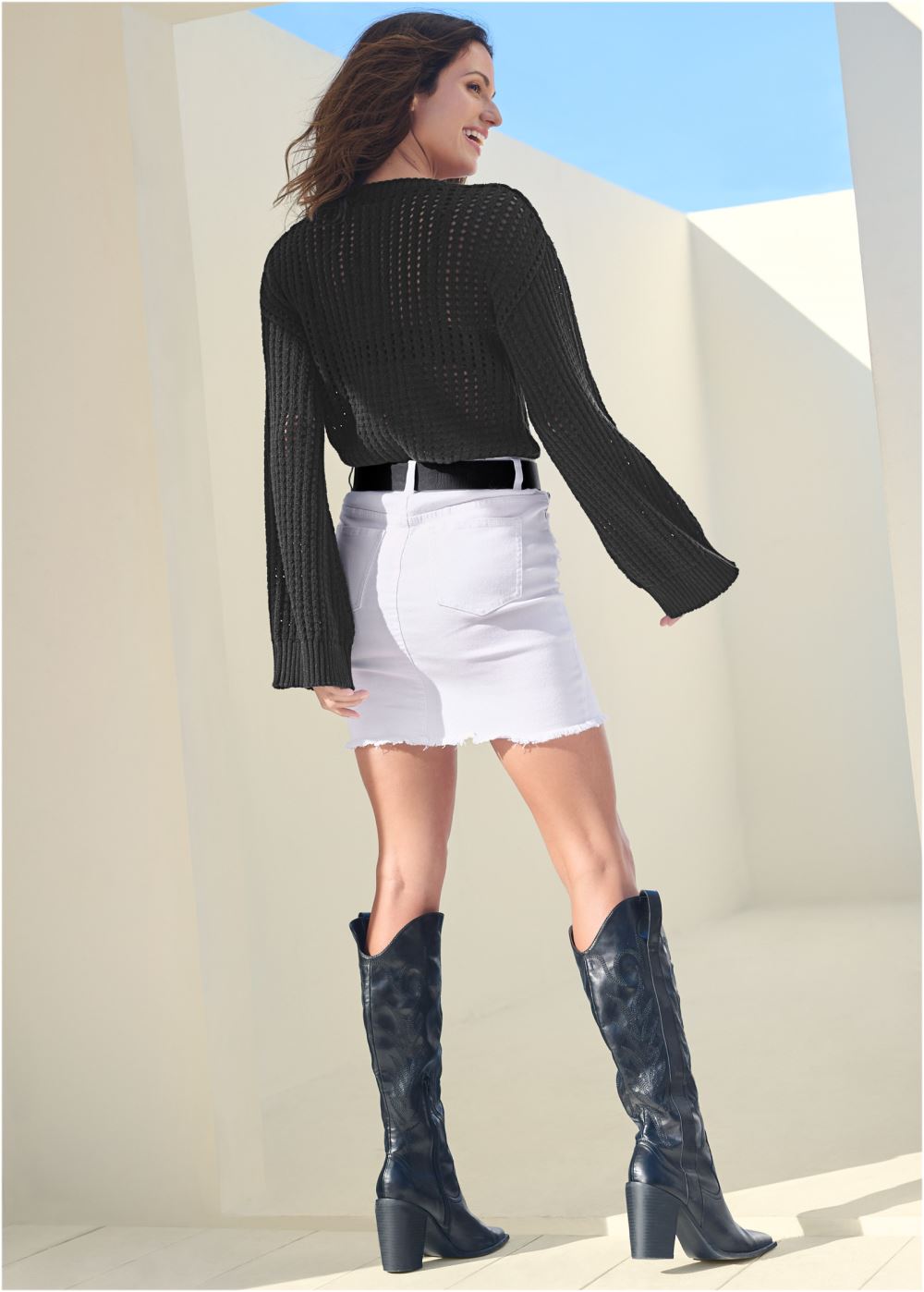 Venus VENUS | Pointelle Detail Sweater in Black