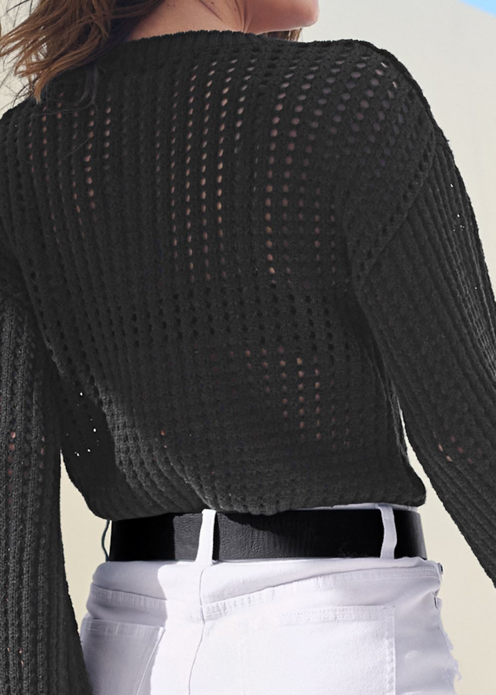 Venus VENUS | Pointelle Detail Sweater in Black