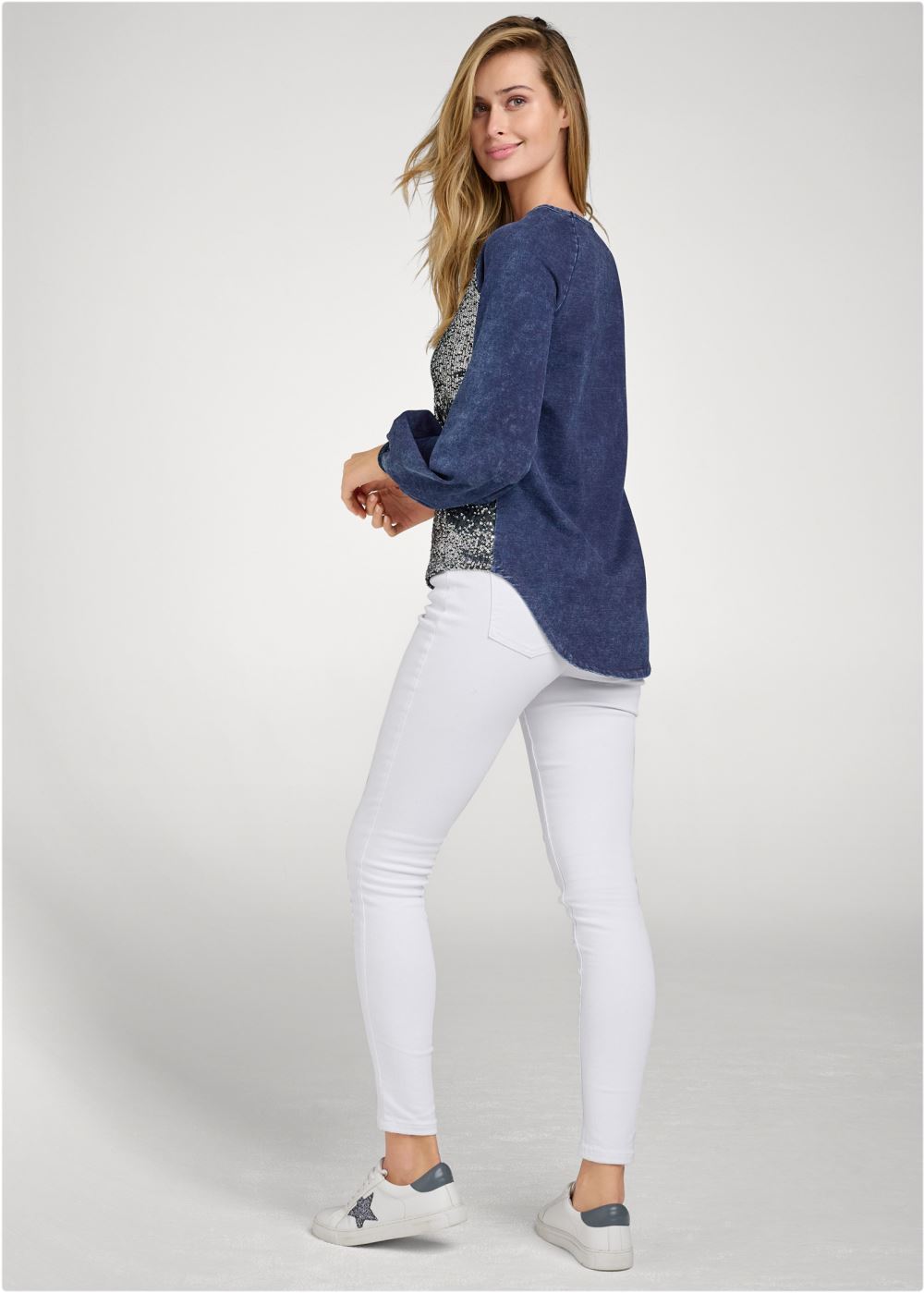 Venus Washed Sequin Lounge Top in Blue & Silver