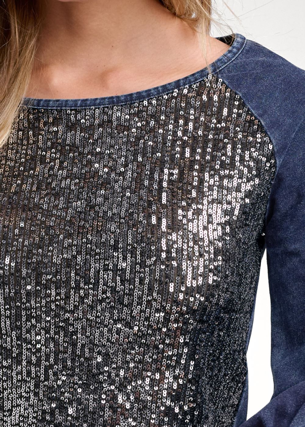 Venus Washed Sequin Lounge Top in Blue & Silver
