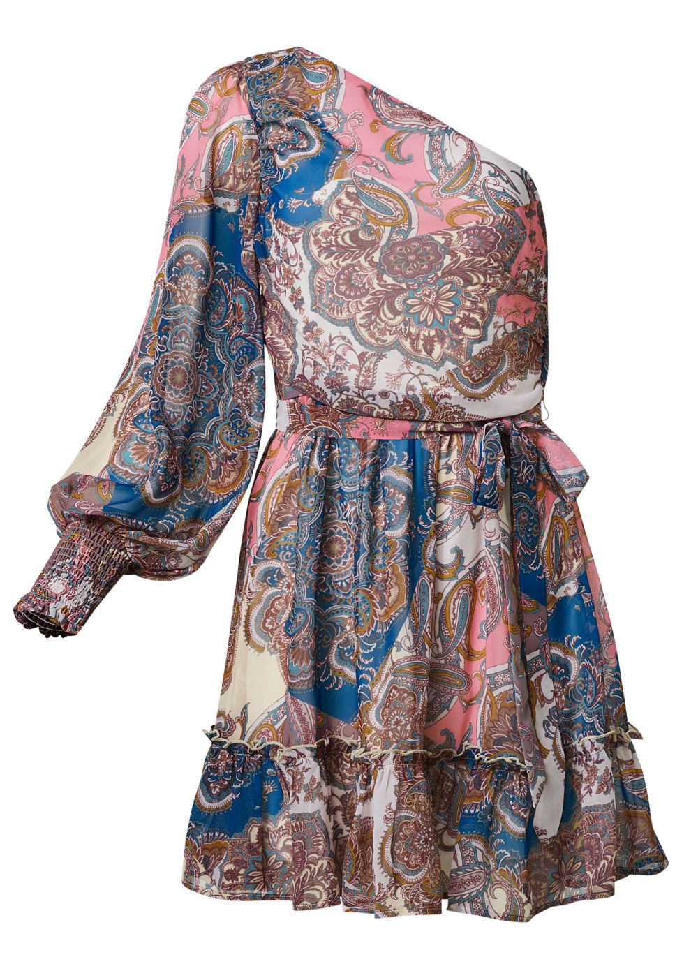 Venus One-Shoulder Paisley Dress - Pink Multi