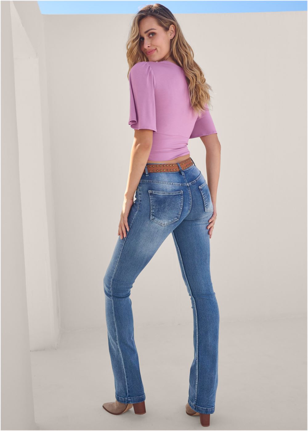Venus Flutter Sleeve Wrap Top in Orchid