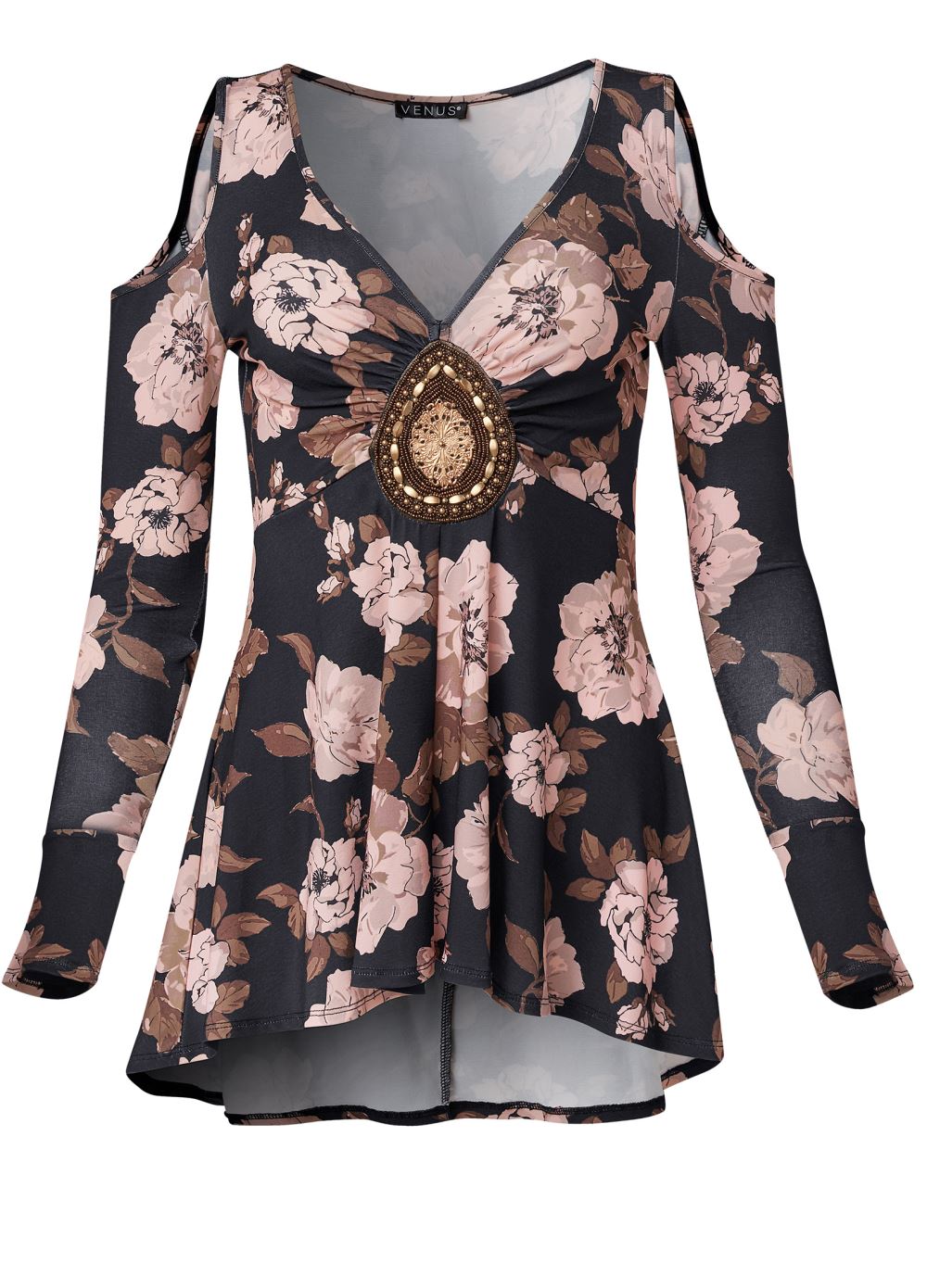 Venus Floral Embellished Top in Black Multi