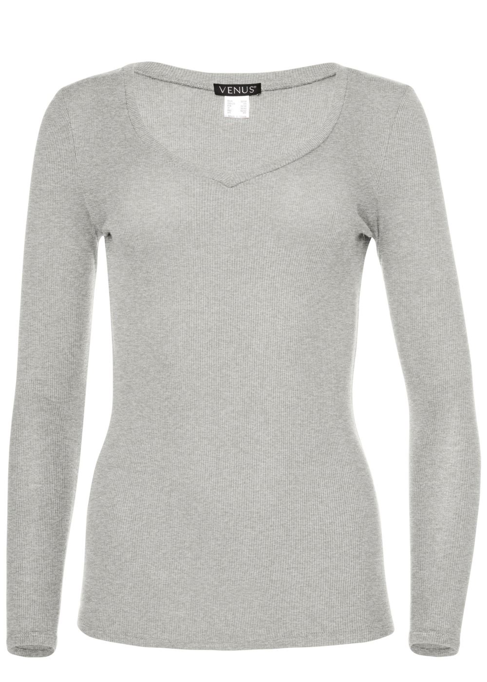 Venus Ribbed V-Neck Top in Heather Grey