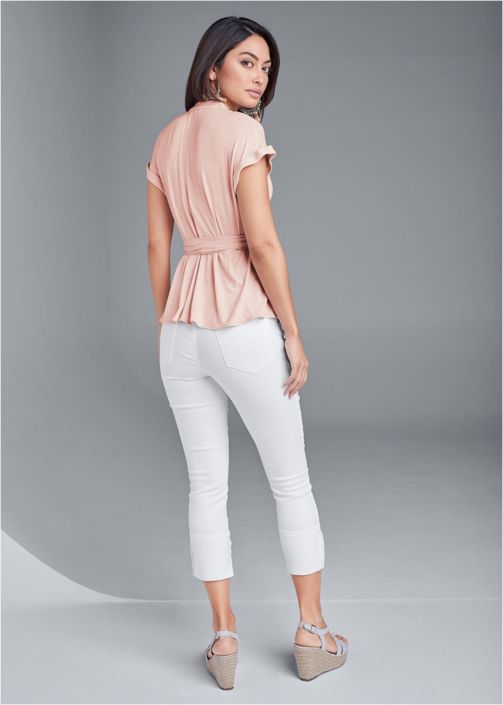 Venus Tie Waist Surplice Top in Light Pink
