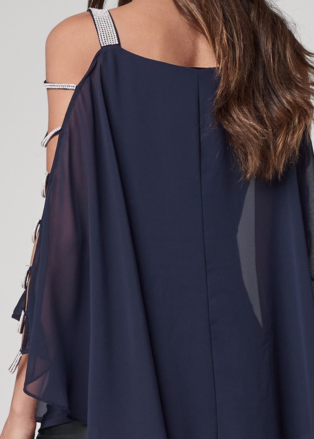 Venus Rhinestone Sleeve Detail Top in Navy
