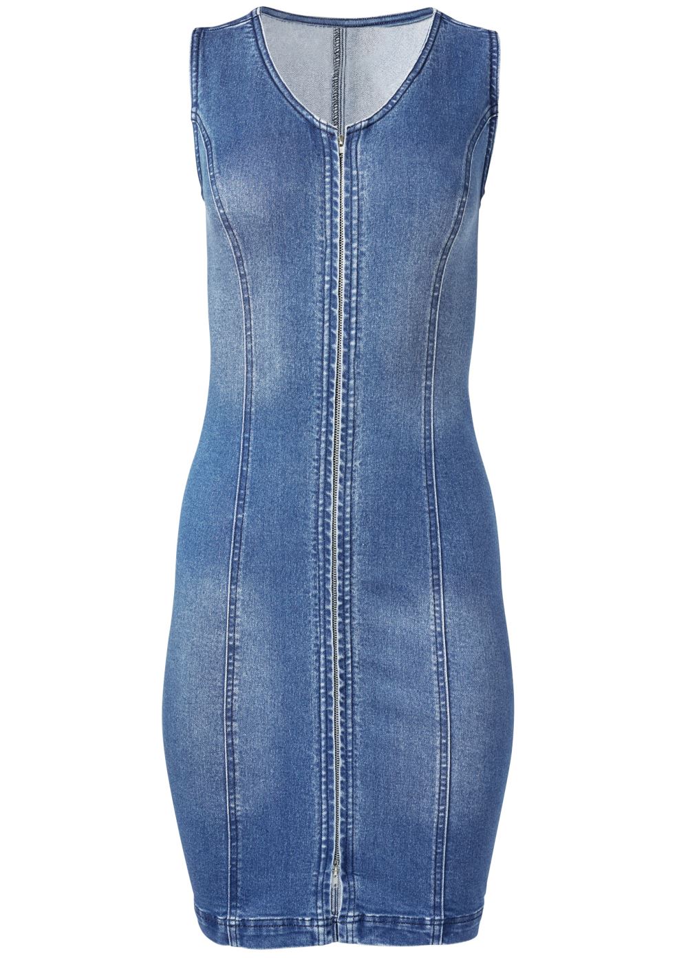 Venus Zip Detail Denim Dress - Medium Wash