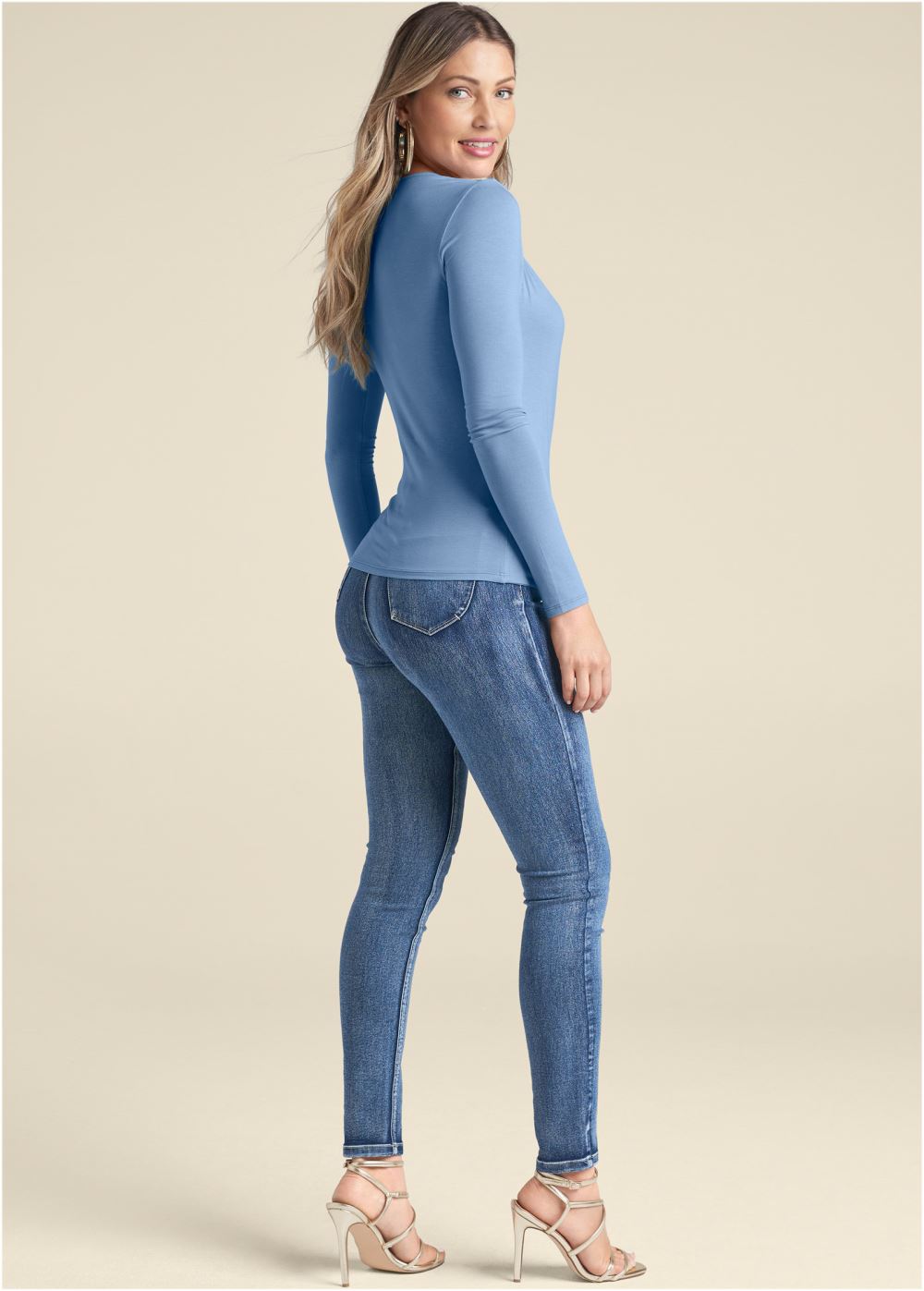 Venus Surplice Neck Top in Pale Blue