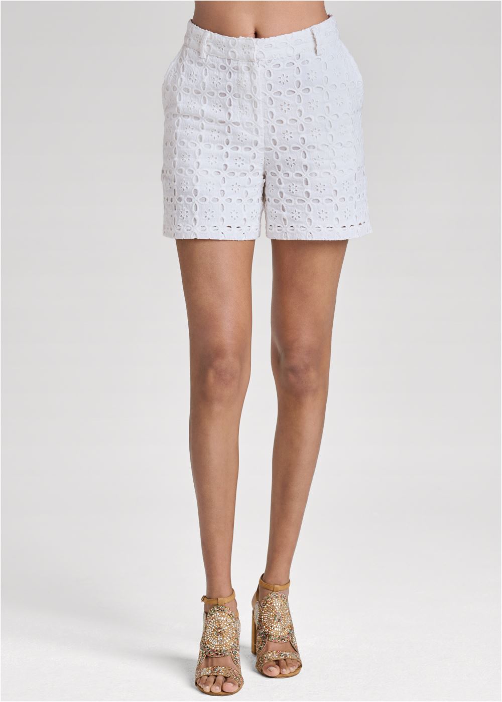 Venus Eyelet Cuffed Shorts - White