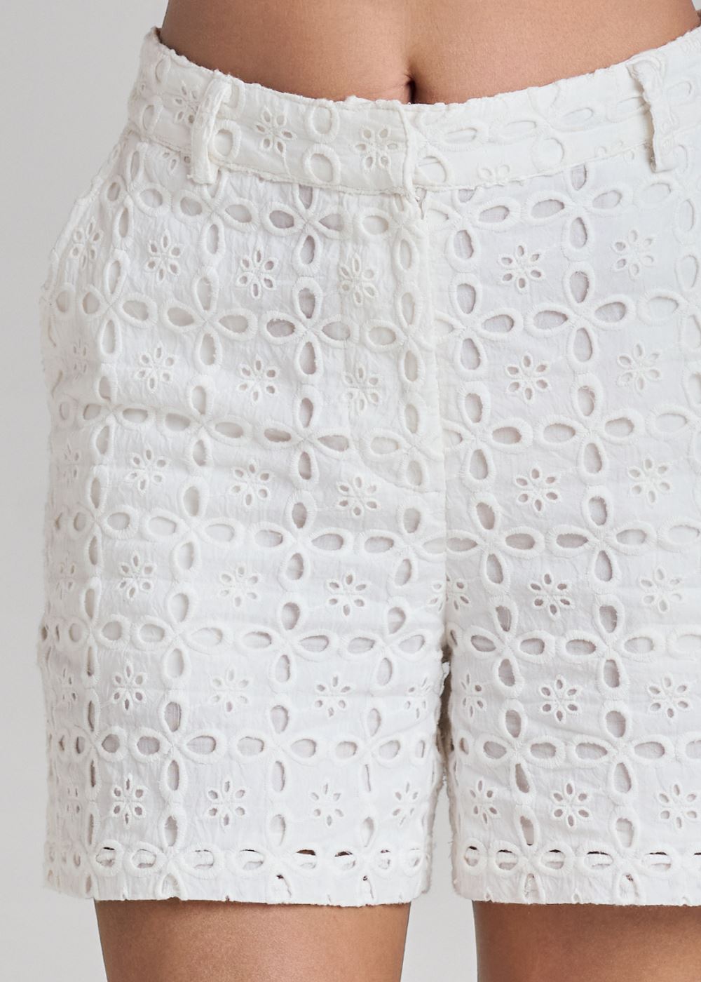Venus Eyelet Cuffed Shorts - White