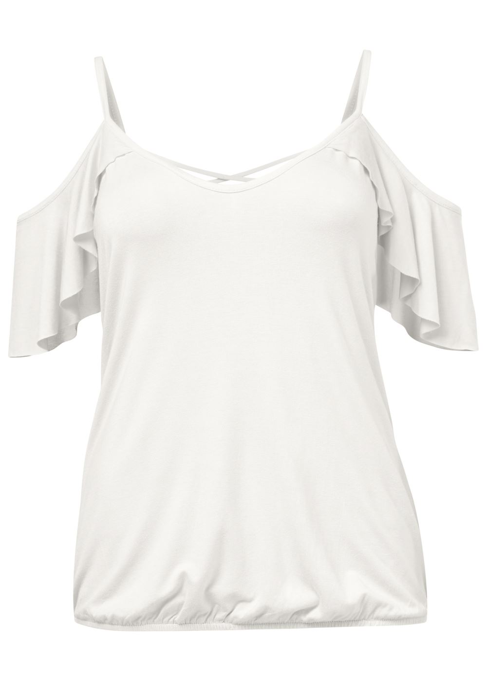 Venus Ruffle Cold-Shoulder Top in White