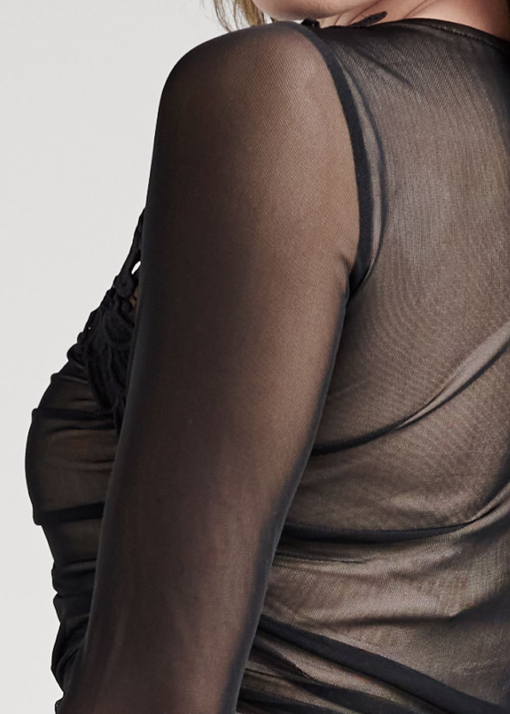 Venus Ruched Lace Detail Top in Black Multi