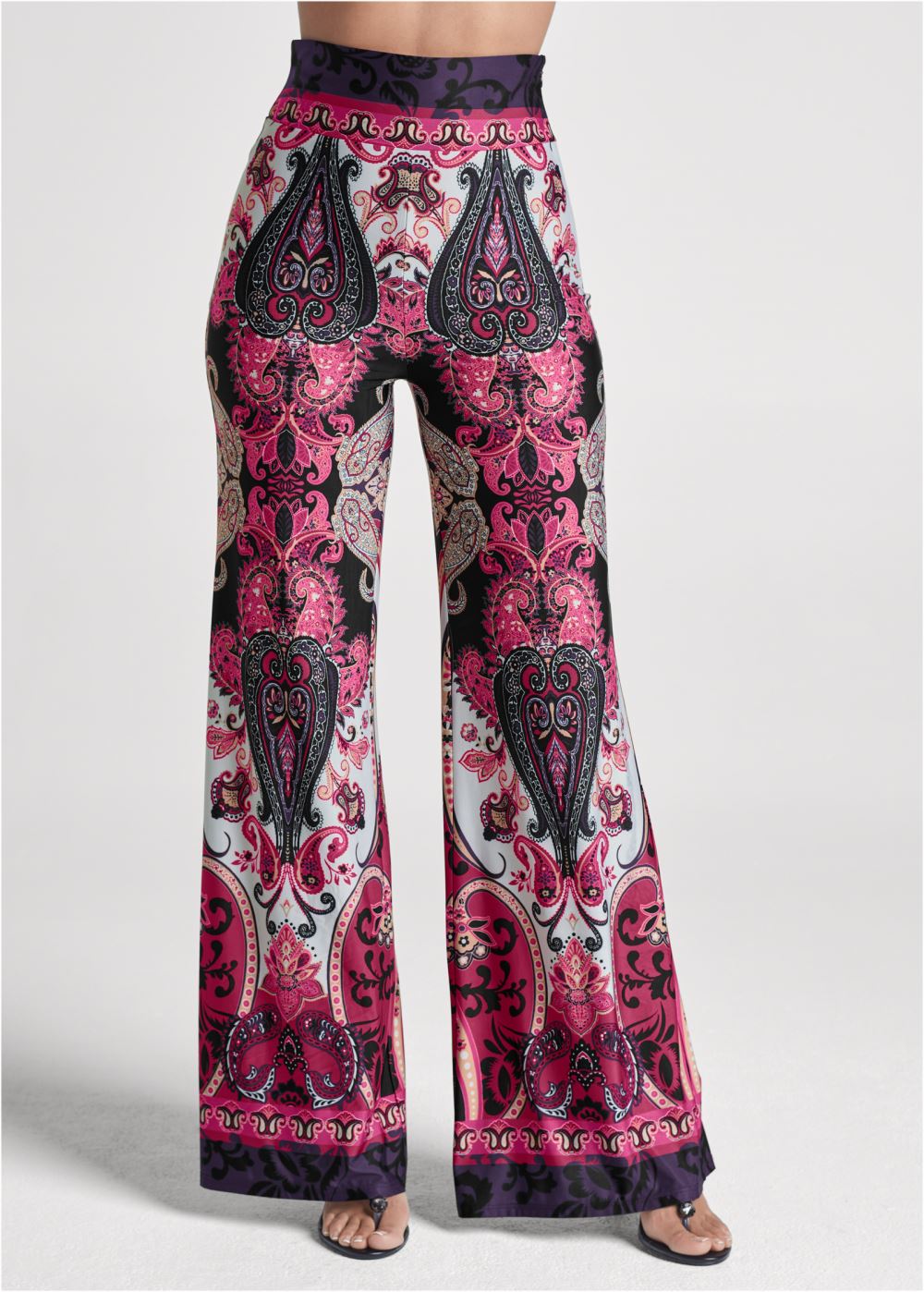 Venus Wide Leg Paisley Print Pants in Pink Multi