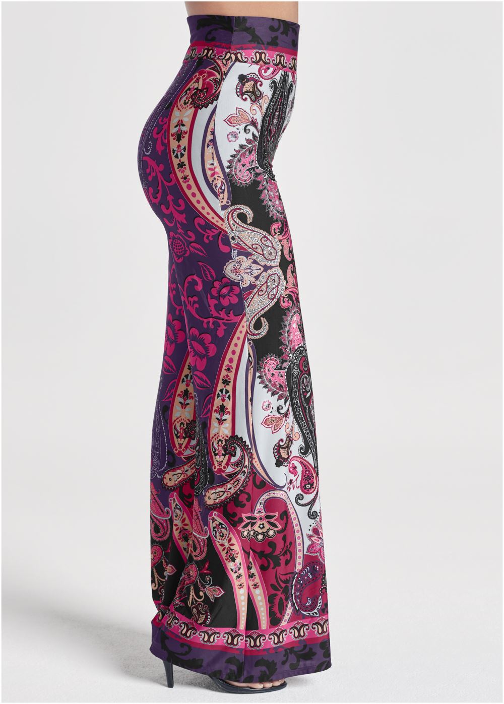 Venus Wide Leg Paisley Print Pants in Pink Multi