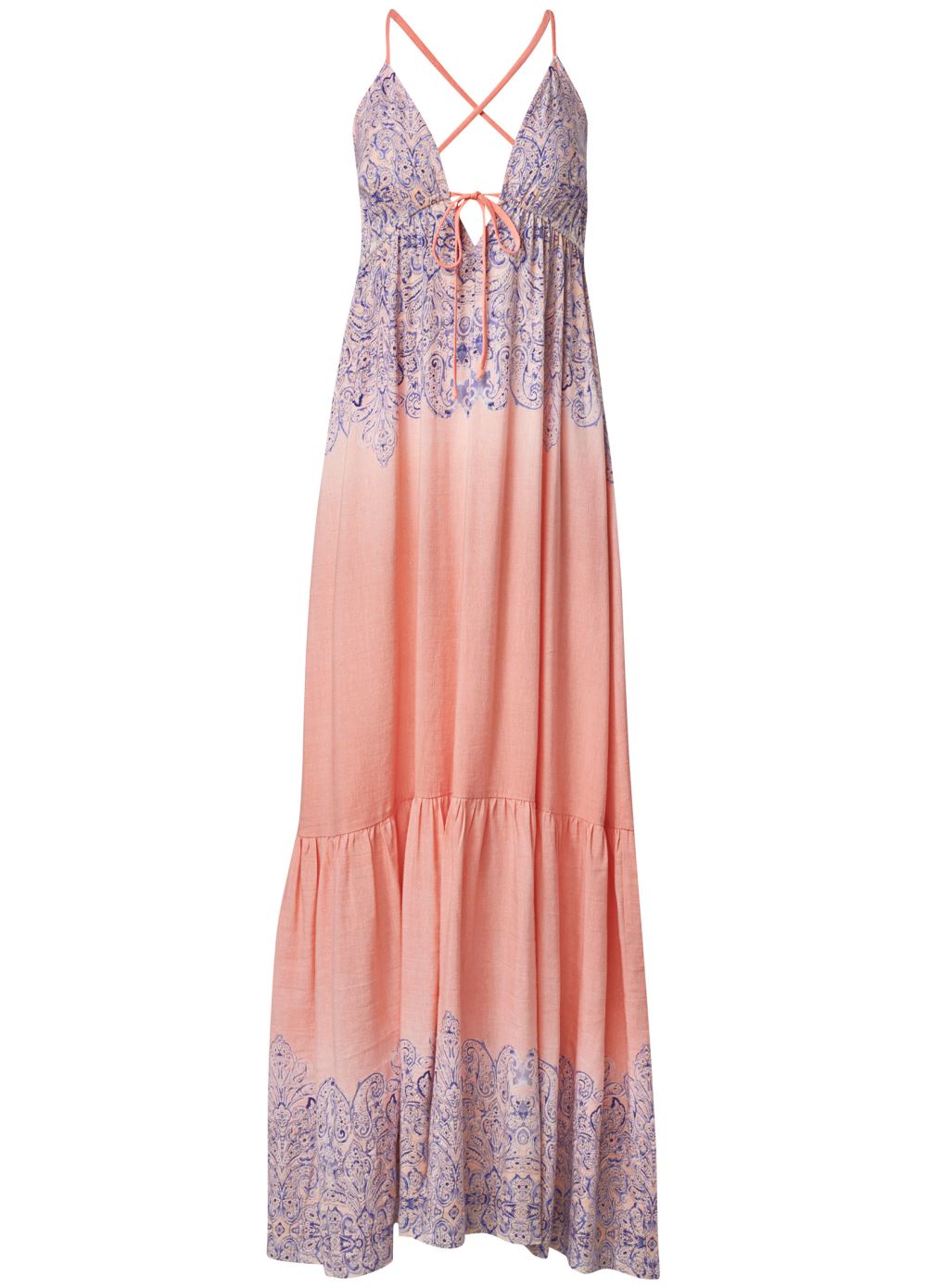 Venus Printed Linen Plunge Dress - Blush Multi
