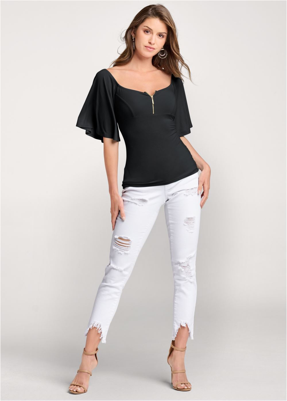 Venus Zipper Detail Top in Black