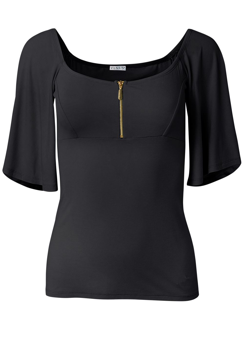Venus Zipper Detail Top in Black