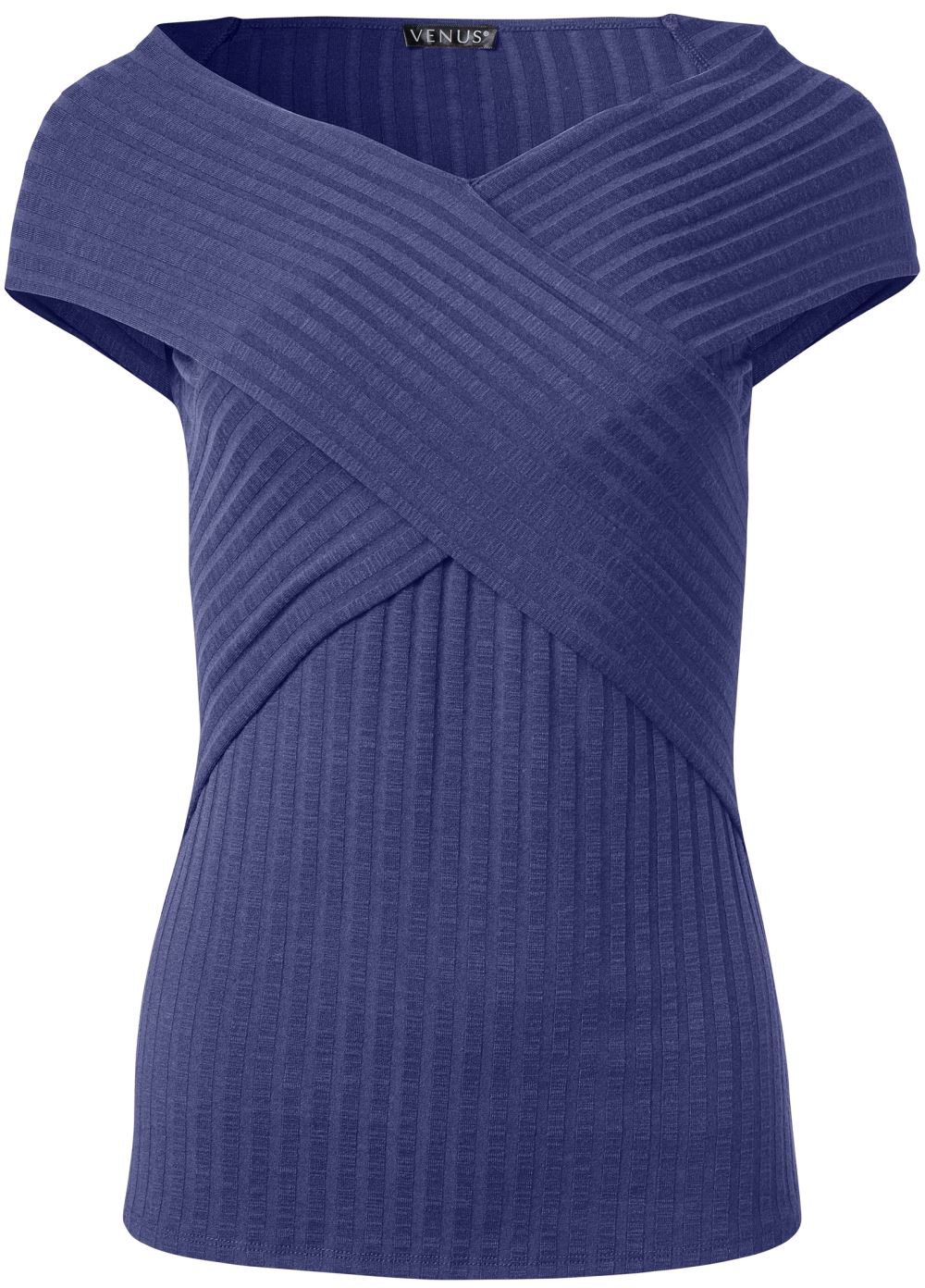 Venus Ribbed Skimming Neckline Top in Navy