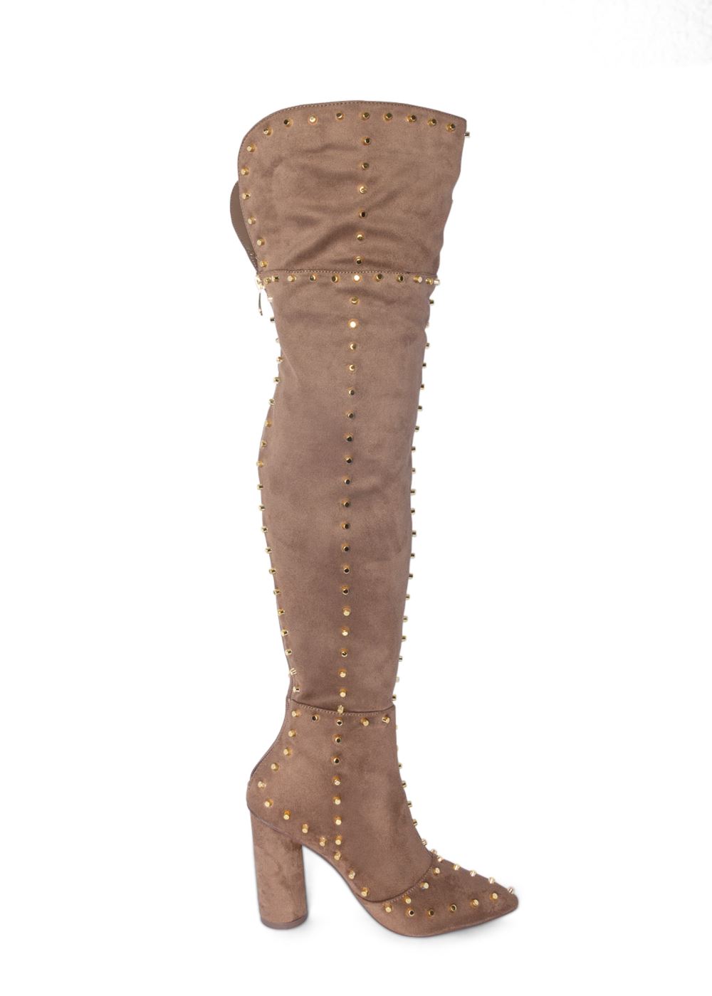 Venus Studded Over The Knee Boots in Taupe